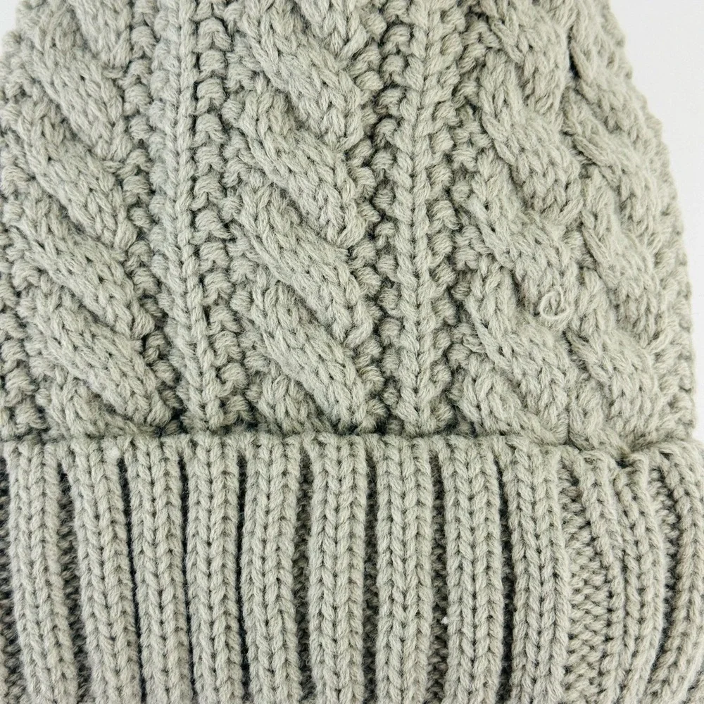 Cozycore Cable Knit Beanie Faux Fur Pom Pom Fleece Lined Winter Hat Unisex Gray‎